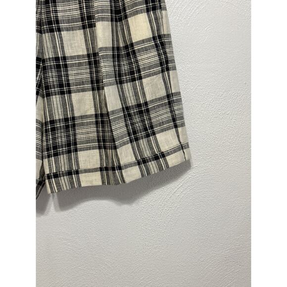 VTG Linen Fall Mom Bermuda Shorts 8 Black Cream Plaid Jorts City Fall Preppy - Picture 4 of 12